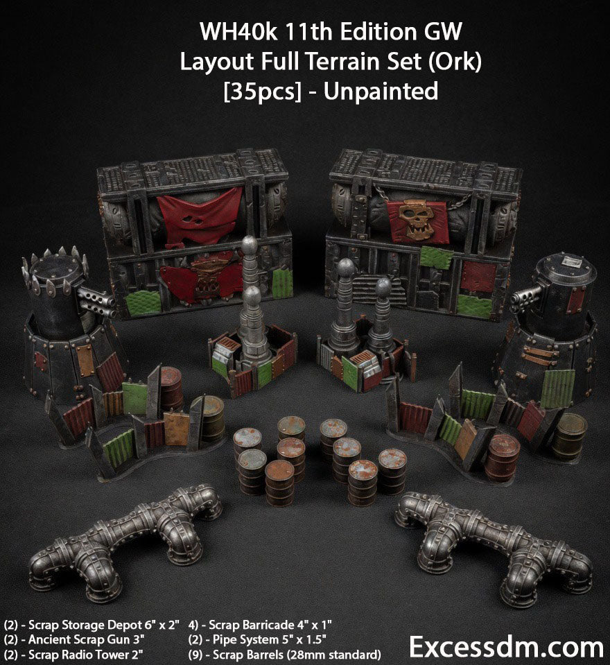 WH40k 11th Edition GW Layout Full Terrain Set (Ork) [35pcs] - Unpainted