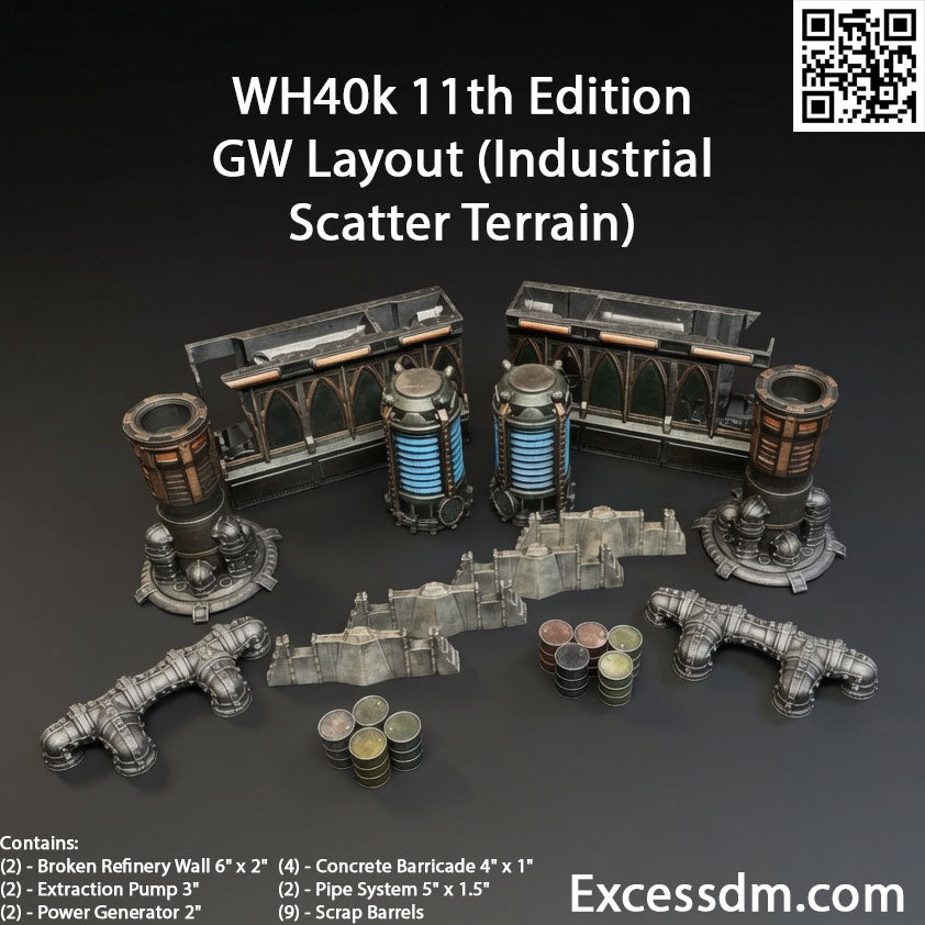 WH40k 11th Edition GW Layout [Industrial Scatter Terrain] - [21pcs] - Unpainted